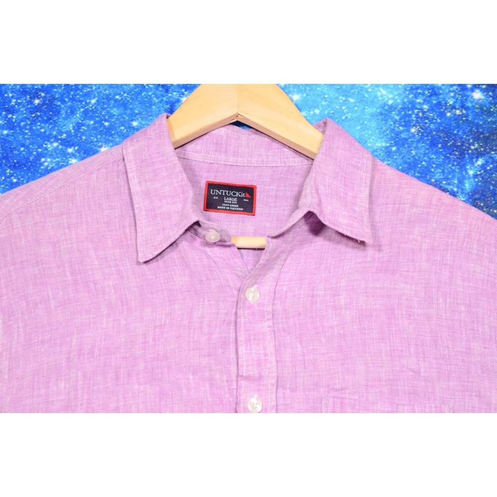 UNTUCKit Shirt Mens Large Purple Linen Slim Fit‎ Long Sleeve Button Down Casual - Picture 2 of 8